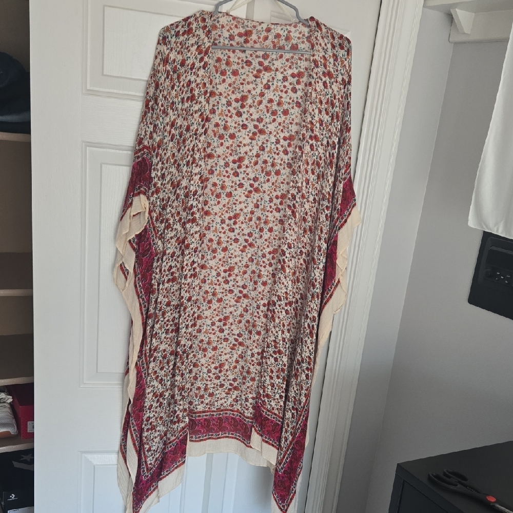 Floral Kimono with Red and Cream Accents